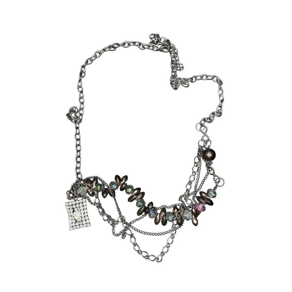 Guess chrome layered necklace with crystal accents